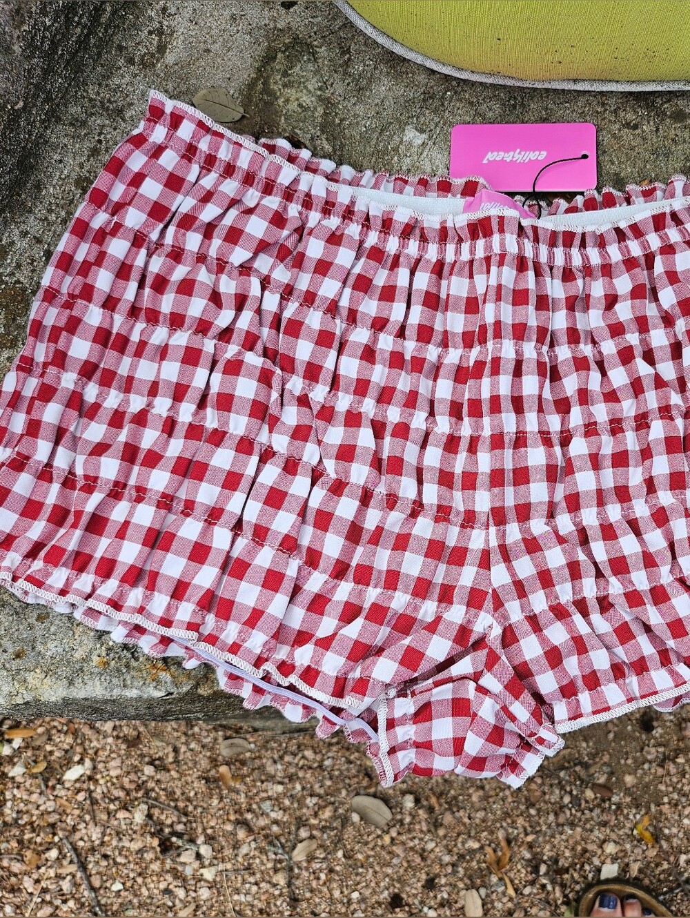 New W Tag Edikted Red and White Gingham Check High Waist Bloomers Shorts L